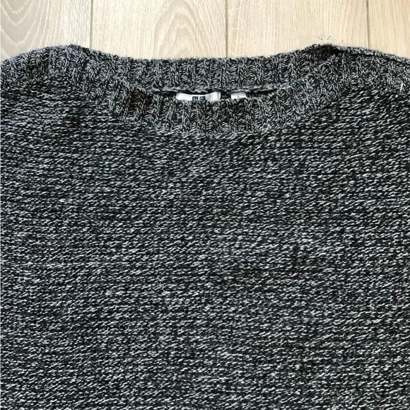 Uniqlo Wool Blend Marled Drop Shoulder Short Sleeve Sweater in Black & White S - Picture 4 of 10